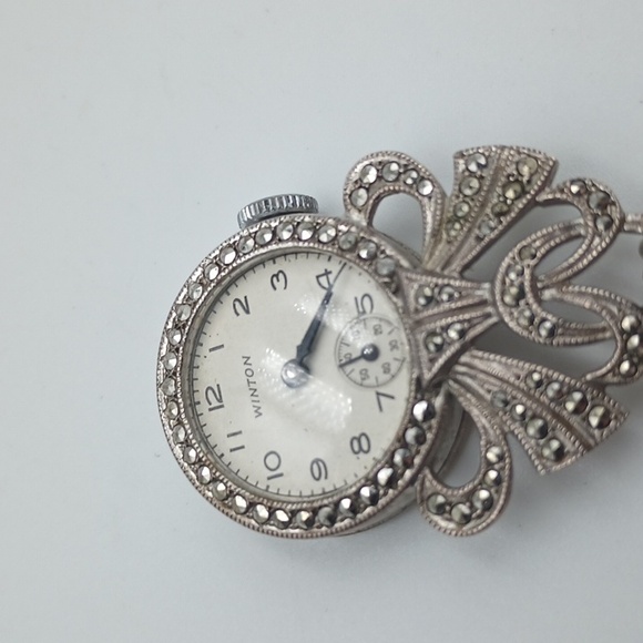 Marcasite Sterling Stamped Winton Brooch/Lapel Watch Working Late 1940 Era. - Picture 6 of 8